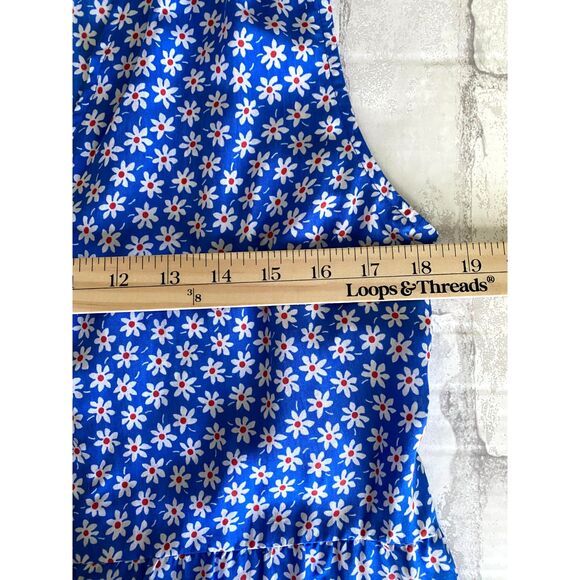 Madewell Bell Blue White Mini Daisy Pattern Tank Top Ruched Shoulder No Sz Tag - Picture 8 of 9